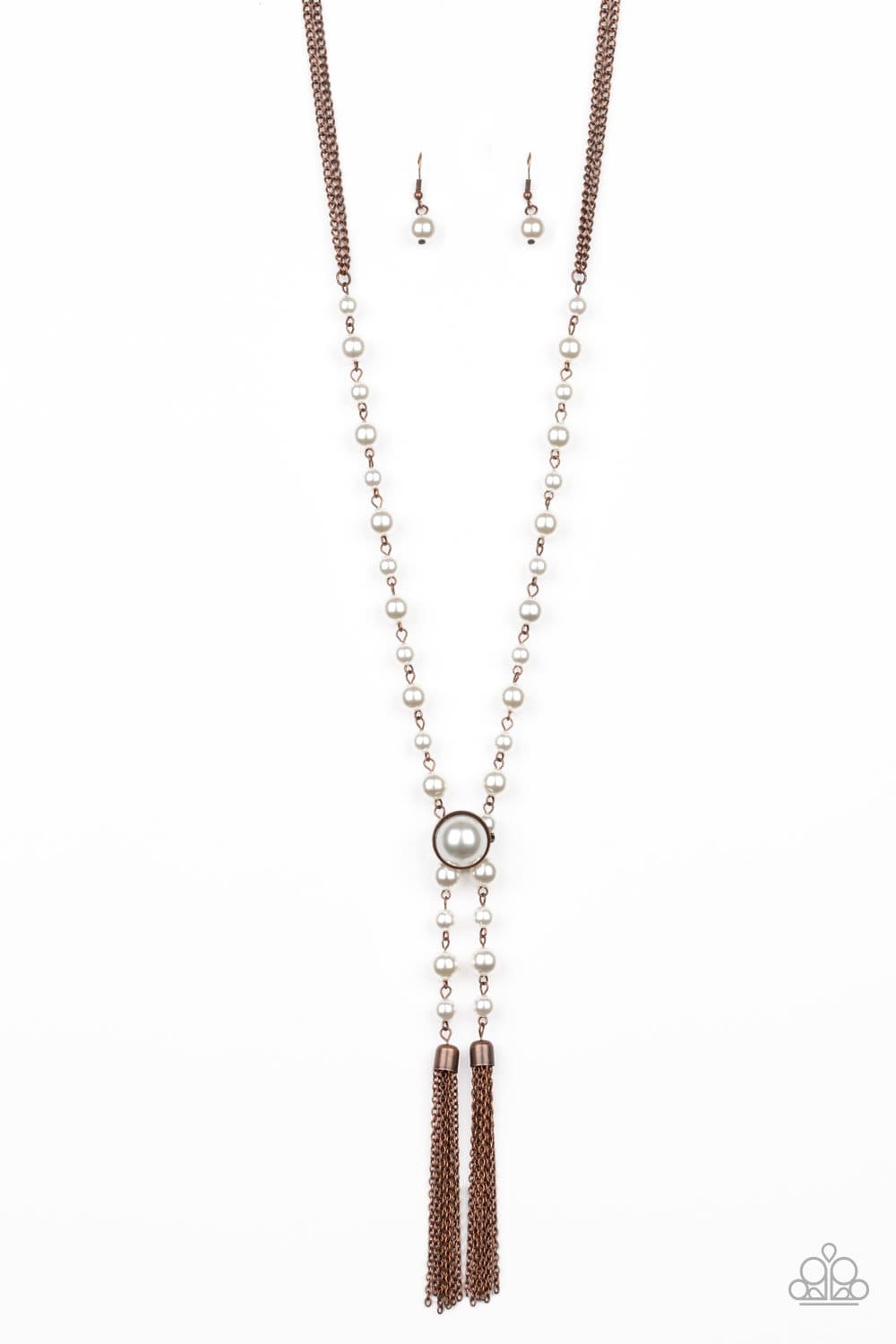 Paparazzi: Vintage Diva - Copper Pearl Tassel Necklace - Jewels N’ Thingz Boutique
