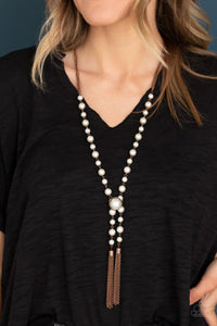 Paparazzi: Vintage Diva - Copper Pearl Tassel Necklace - Jewels N’ Thingz Boutique