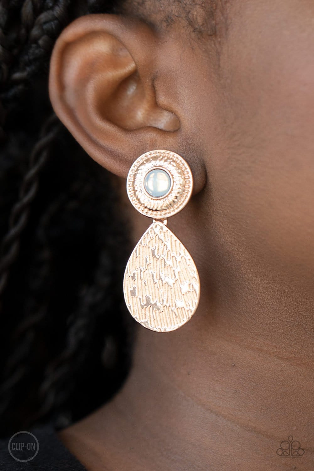 Paparazzi: Emblazoned Edge - Rose Gold Clip-On Earrings - Jewels N’ Thingz Boutique