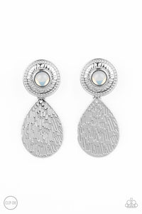 Paparazzi: Emblazoned Edge - White Clip-On Earrings - Jewels N’ Thingz Boutique