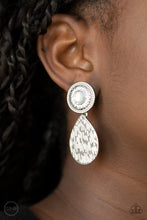 Load image into Gallery viewer, Paparazzi: Emblazoned Edge - White Clip-On Earrings - Jewels N’ Thingz Boutique