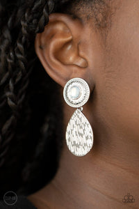 Paparazzi: Emblazoned Edge - White Clip-On Earrings - Jewels N’ Thingz Boutique