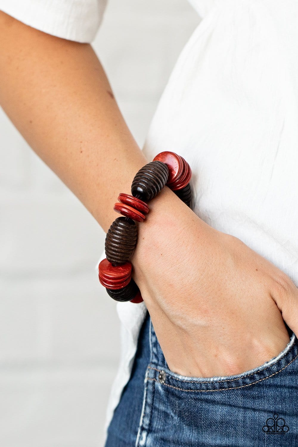 Paparazzi: Caribbean Castaway - Red/Brown Wooden Bracelet - Jewels N’ Thingz Boutique