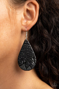 Paparazzi: Everyone Remain PALM! - Black Leather Teardrop Earrings - Jewels N’ Thingz Boutique