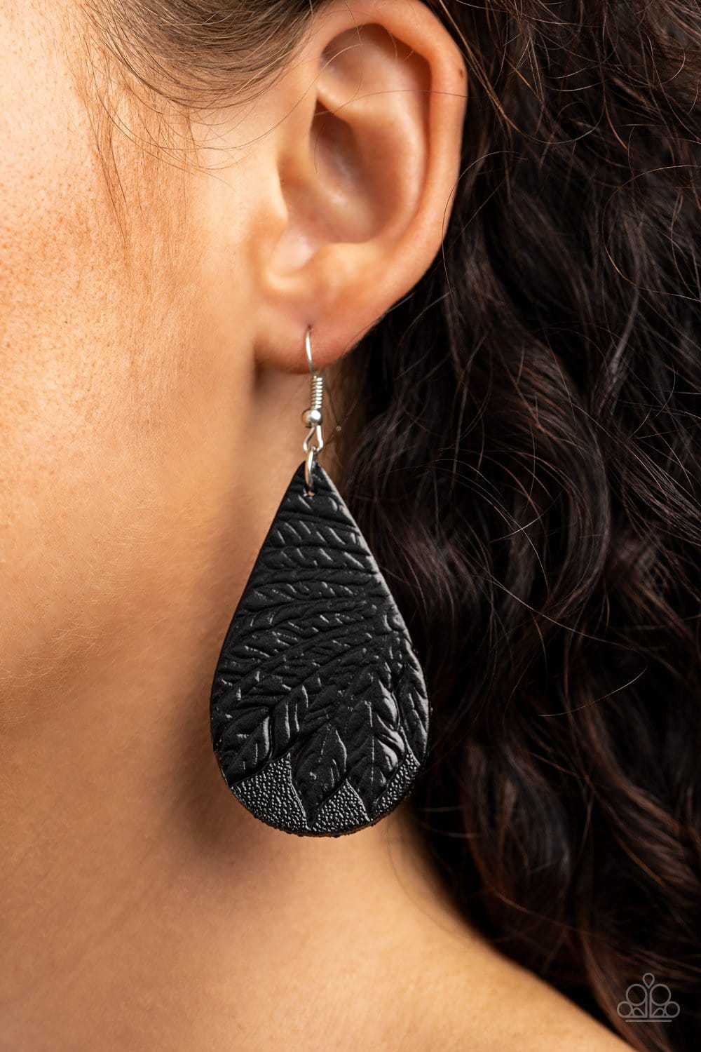 Paparazzi: Everyone Remain PALM! - Black Leather Teardrop Earrings - Jewels N’ Thingz Boutique