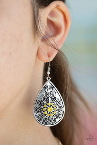 Paparazzi: Banquet Bling - Yellow Teardrop Earrings - Jewels N’ Thingz Boutique