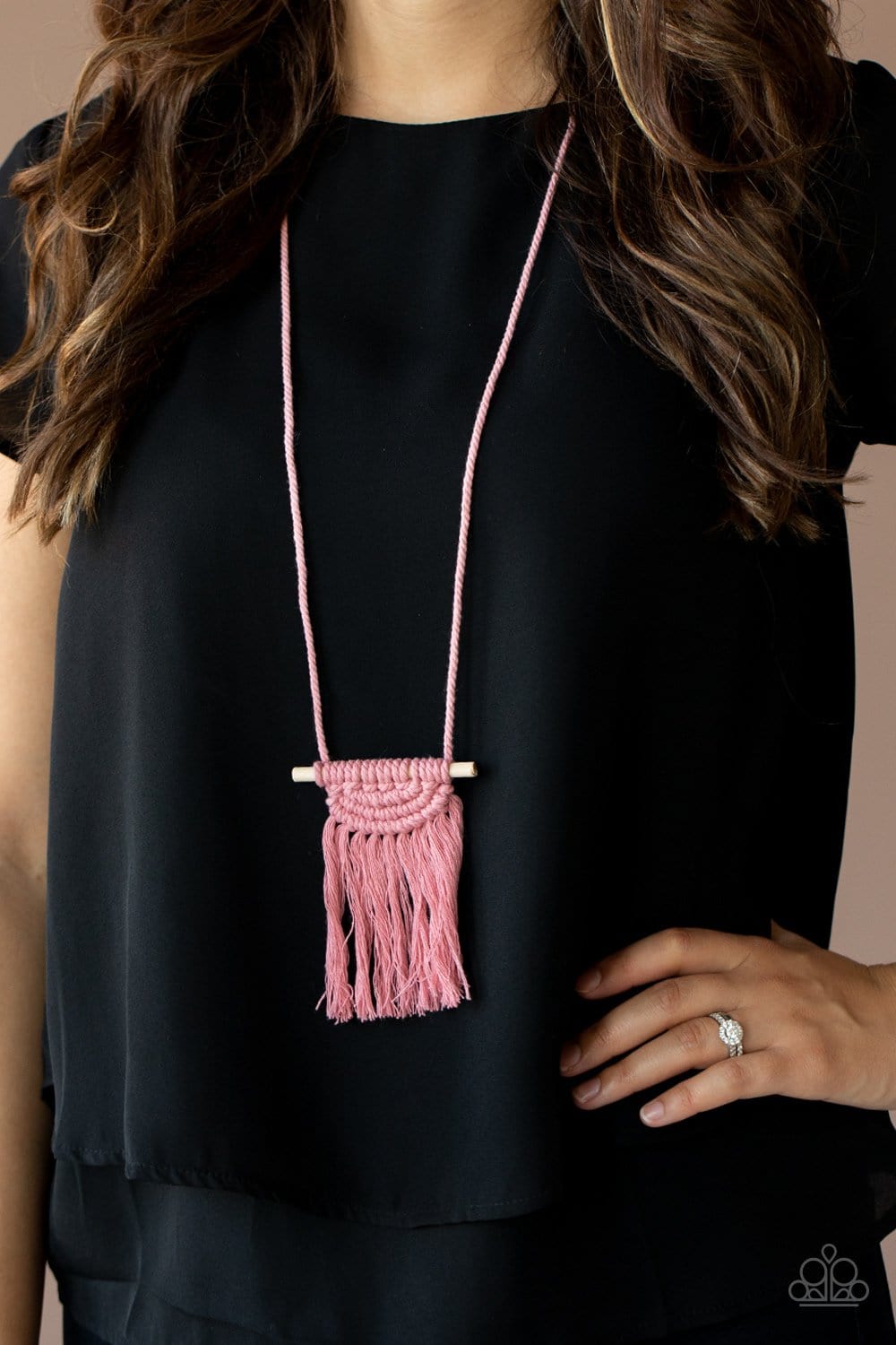 Paparazzi Accessories: Between You and MACRAME - Pink/Rose Tan Knotted Necklace - Jewels N Thingz Boutique
