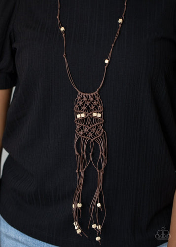 Paparazzi Accessories: Macrame Majesty - Brown/Wooden Beads Necklace - Jewels N Thingz Boutique