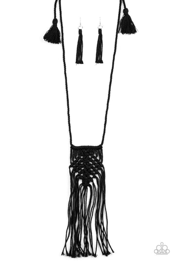Paparazzi: Macrame Mantra - Black Knotted Necklace - Jewels N’ Thingz Boutique