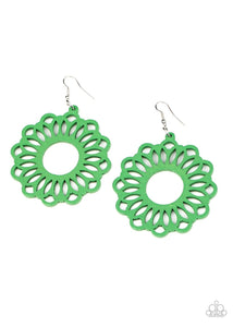 Paparazzi Accessories: Dominican Daisy - Green Wooden Earrings - Jewels N Thingz Boutique