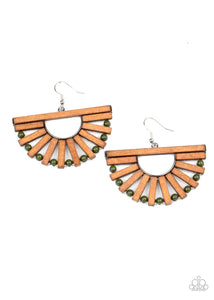 Paparazzi Accessories: Wooden Wonderland - Olive Green Earrings - Jewels N Thingz Boutique