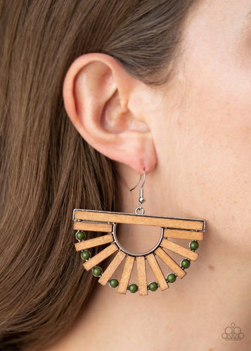 Paparazzi Accessories: Wooden Wonderland - Olive Green Earrings - Jewels N Thingz Boutique