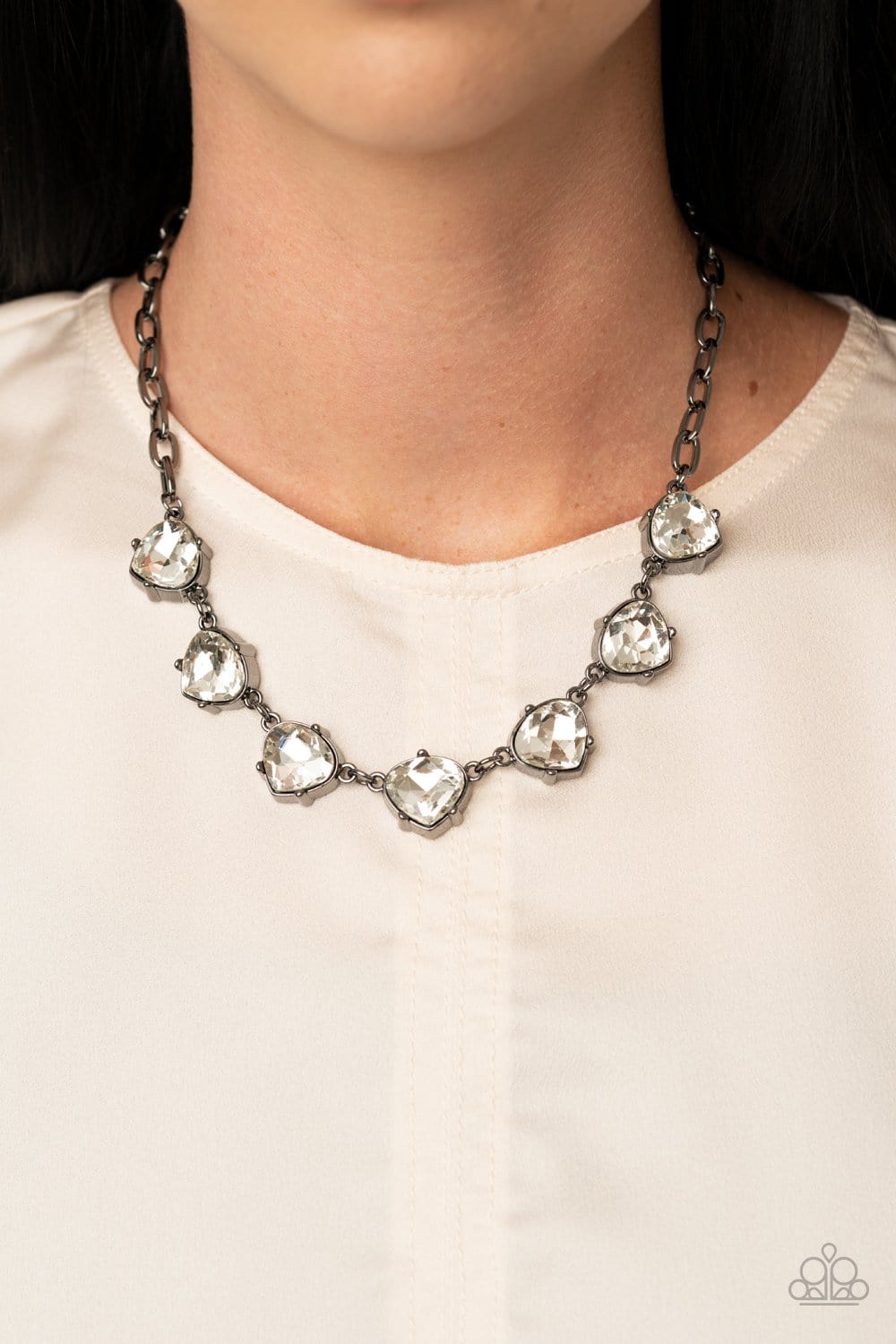 Paparazzi Backed Into A Corner - Black Gunmetal - Necklace & Earrings | $5  Jewelry with Ashley Swint