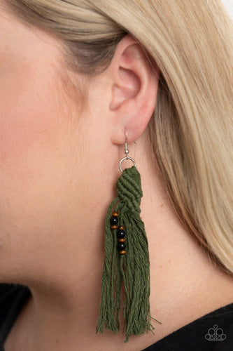 Paparazzi Accessories: Beach Bash - Green/Olive Tassel Earrings - Jewels N Thingz Boutique