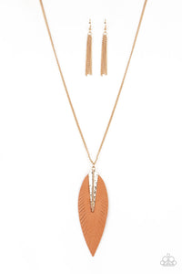 Paparazzi: Quill Quest - Gold/Brown Leather Frame Necklace - Jewels N’ Thingz Boutique