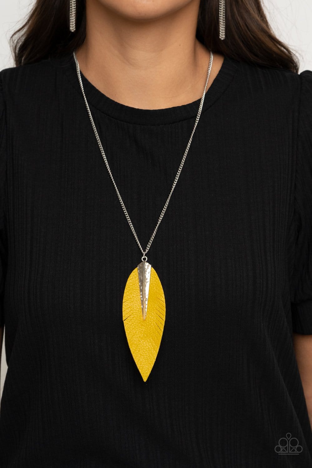 Paparazzi Accessories: Quill Quest - Yellow Leather Frame Necklace - Jewels N Thingz Boutique