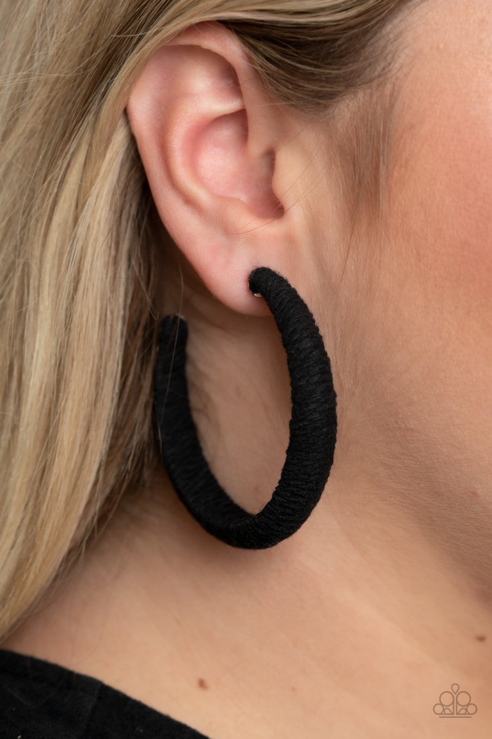Paparazzi: TWINE and Dine - Black Thick Hoop Earrings - Jewels N’ Thingz Boutique