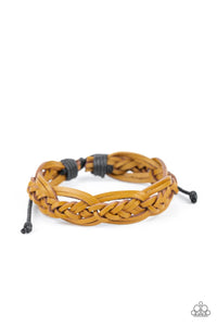 Paparazzi Accessories: Too Close To HOMESPUN - Yellow Leather Bracelet - Jewels N Thingz Boutique