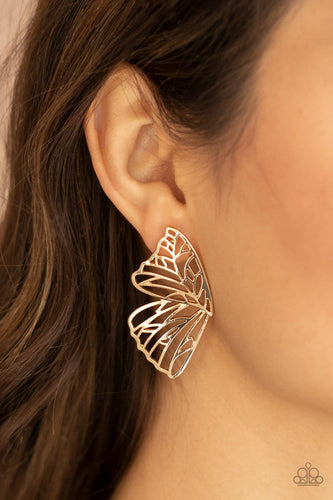 Paparazzi Accessories: Butterfly Frills - Gold Earrings - Jewels N Thingz Boutique