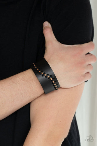 Paparazzi Accessories: Every STITCH Way - Black Leather Bracelet - Jewels N Thingz Boutique