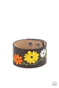 Paparazzi Accessories: Western Eden - Yellow Floral Leather Bracelet - Jewels N Thingz Boutique