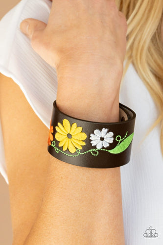 Paparazzi Accessories: Western Eden - Yellow Floral Leather Bracelet - Jewels N Thingz Boutique