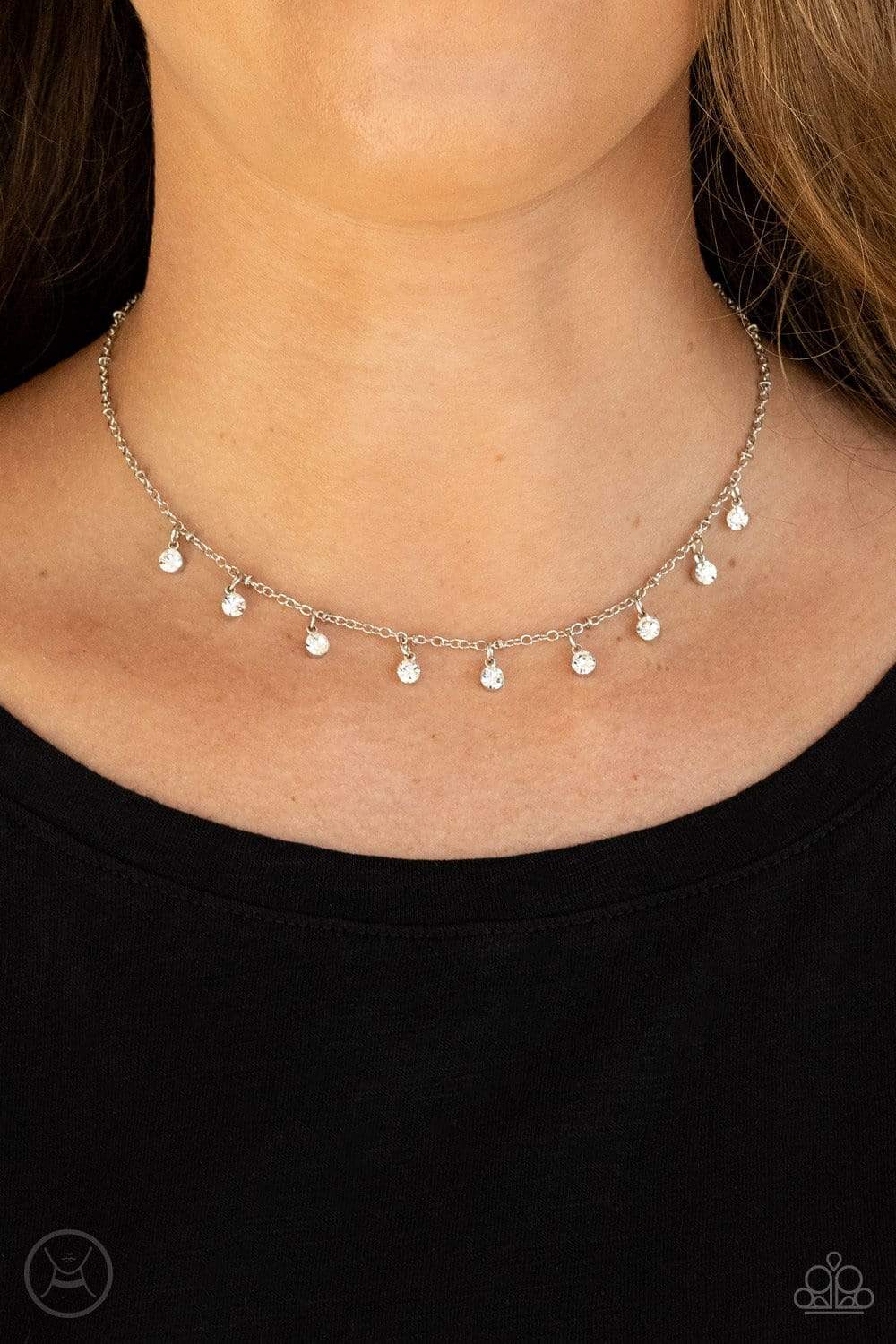Silver Rhinestone Necklace - Choker Necklace - Rhinestone Choker