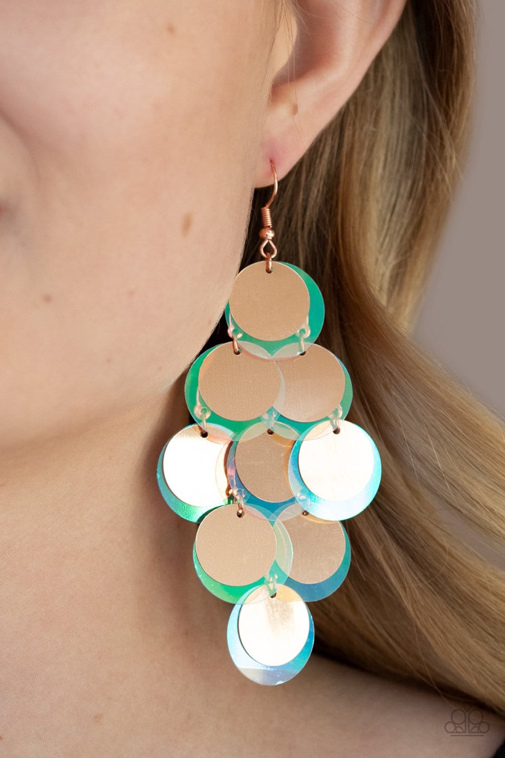 Paparazzi Accessories: Sequin Seeker - Copper Iridescent Earrings - Jewels N Thingz Boutique