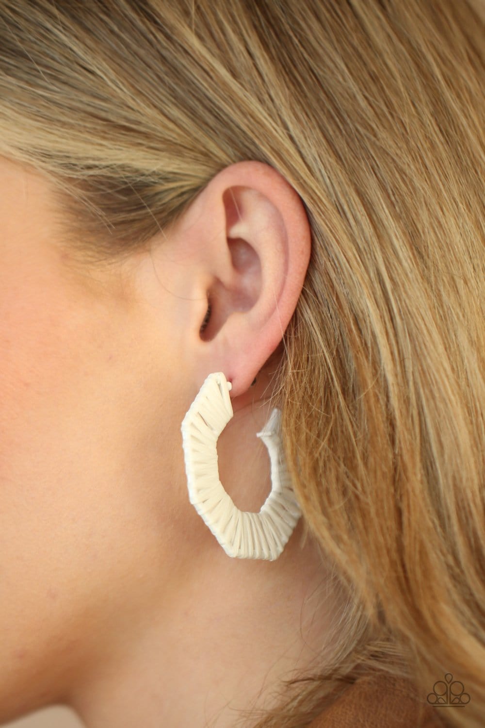 Paparazzi Accessories: Fabulously Fiesta - White Wicker-Like Earrings - Jewels N Thingz Boutique