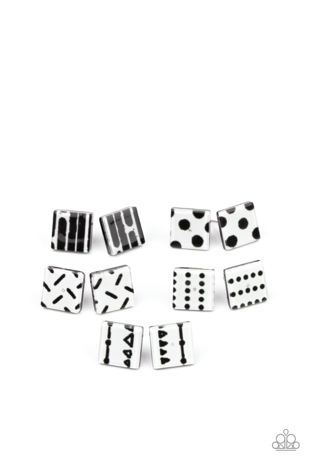 Paparazzi Accessories: Starlet Shimmer Square Black and White Earrings - 5 PACK - Jewels N Thingz Boutique