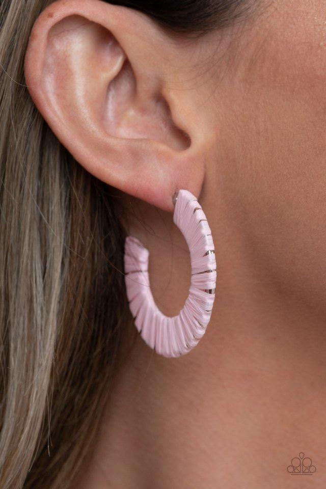 Paparazzi Accessories: A Chance of RAINBOWS - Pink Wicker-Like Earrings - Jewels N Thingz Boutique