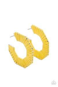 Paparazzi Accessories: Fabulously Fiesta - Yellow Wicker-Like Earrings - Jewels N Thingz Boutique