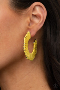 Paparazzi Accessories: Fabulously Fiesta - Yellow Wicker-Like Earrings - Jewels N Thingz Boutique