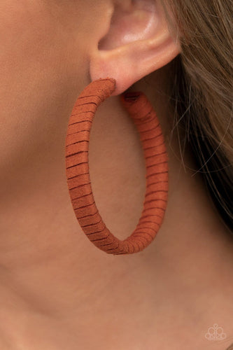Paparazzi Accessories: Suede Parade - Orange Hoop Earrings - Jewels N Thingz Boutique