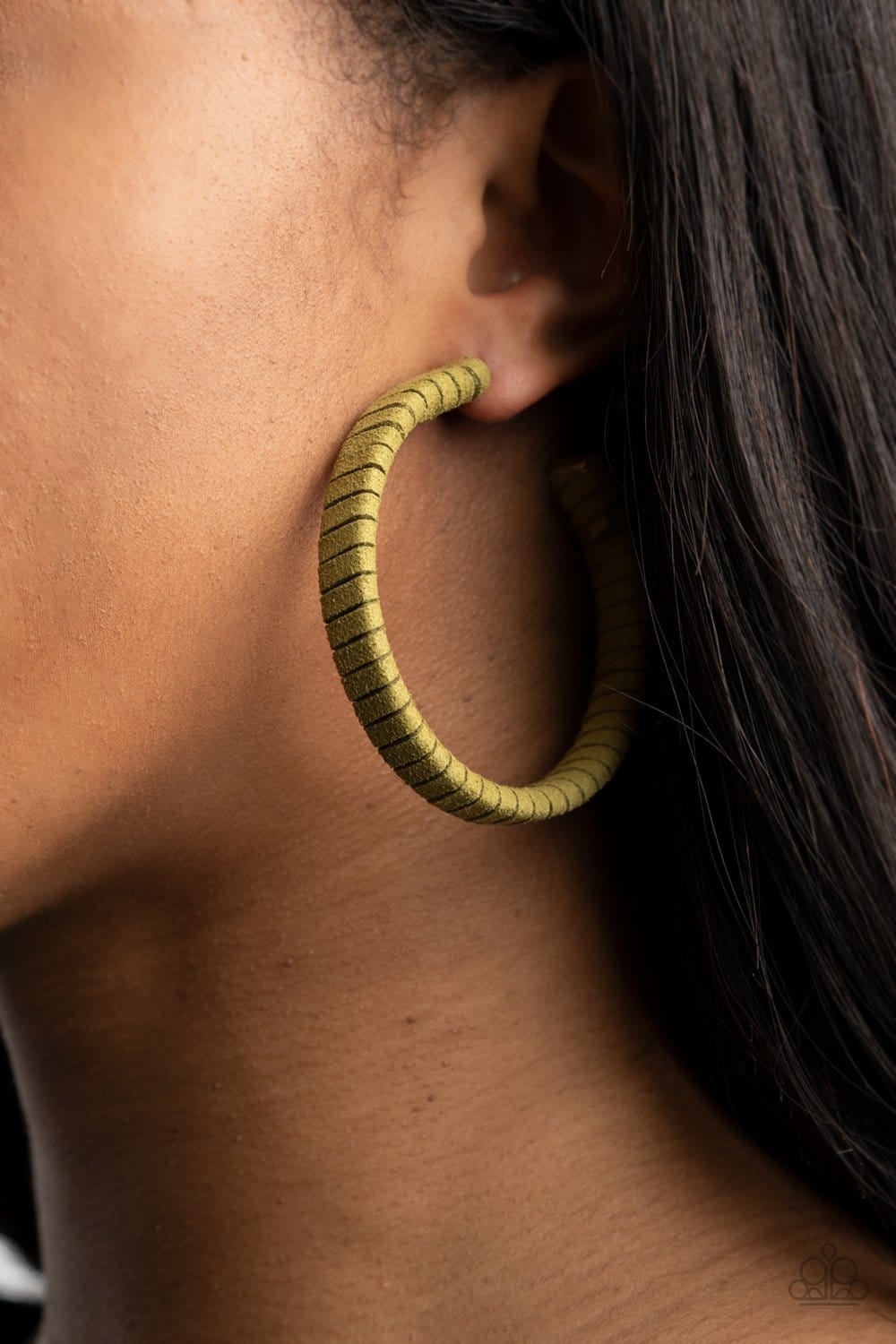 Paparazzi Accessories: Suede Parade - Green Hoop Earrings - Jewels N Thingz Boutique