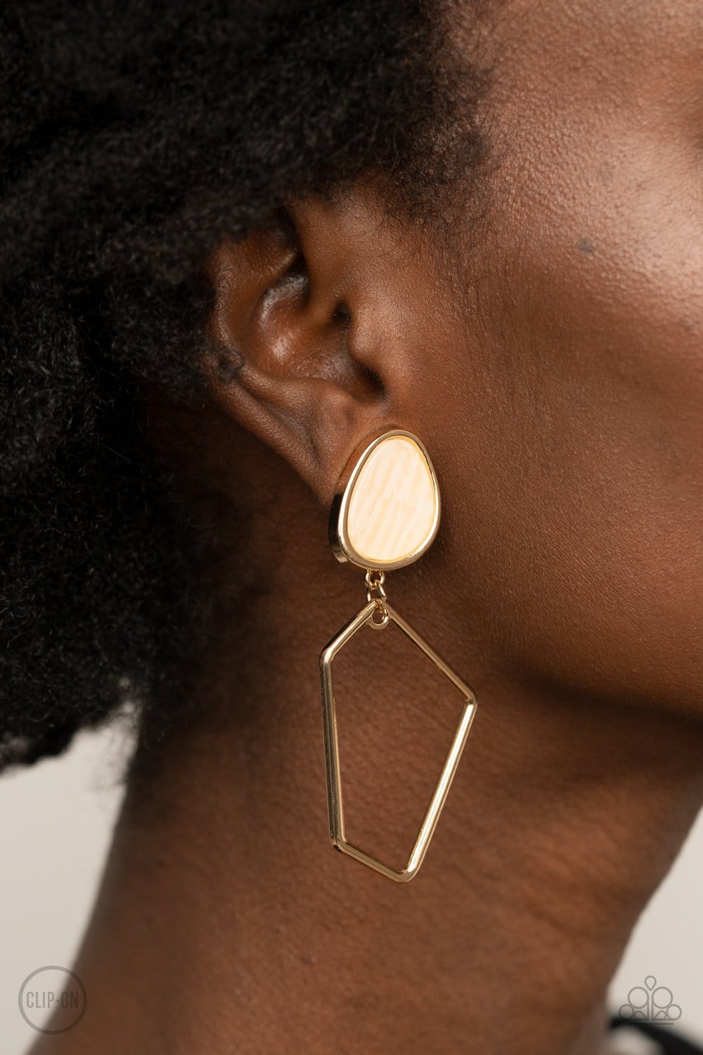 Paparazzi Accessories: Retro Reverie - Gold Faux Stone Clip-On Earrings - Jewels N Thingz Boutique