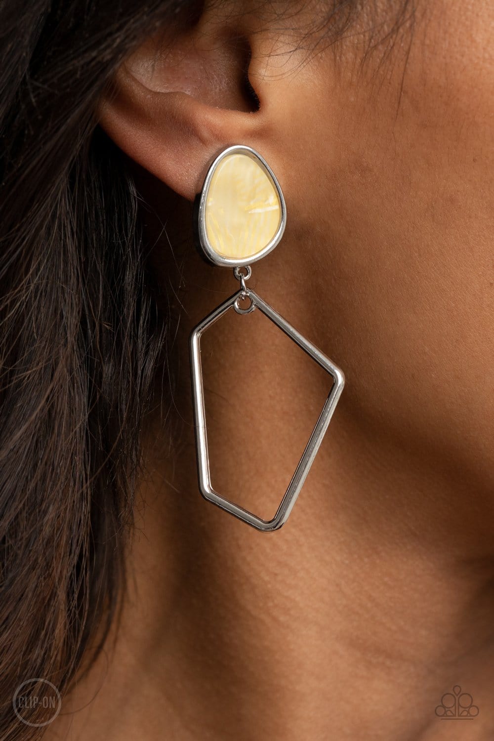 Paparazzi Accessories: Retro Reverie - Yellow Faux Stone Clip-On Earrings - Jewels N Thingz Boutique