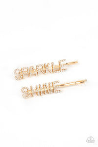 Paparazzi Accessories: Center of the SPARKLE-verse - Gold Rhinestone Bobby Pin - Jewels N Thingz Boutique