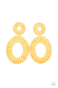 Paparazzi Accessories: Foxy Flamenco - Yellow Wicker-Like Earrings - Jewels N Thingz Boutique