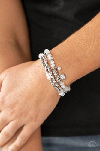 Paparazzi Accessories: Glacial Glimmer - White Opaque Rhinestone Bracelet - Jewels N Thingz Boutique