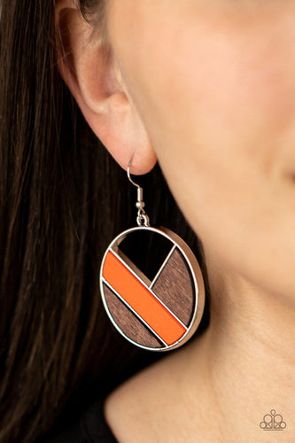 Paparazzi Accessories: Dont Be MODest - Orange Wooden Earrings - Jewels N Thingz Boutique