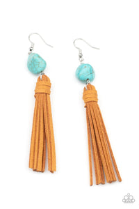 Paparazzi Accessories: All-Natural Allure - Rustic Suede and Turquoise Tassel Earrings - Jewels N Thingz Boutique