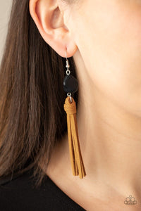 Paparazzi Accessories: All-Natural Allure - Rustic Suede and Black Tassel Earrings - Jewels N Thingz Boutique