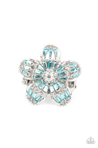 Paparazzi Accessories: Botanical Ballroom - Blue Flower Rhinestone Ring - Jewels N Thingz Boutique