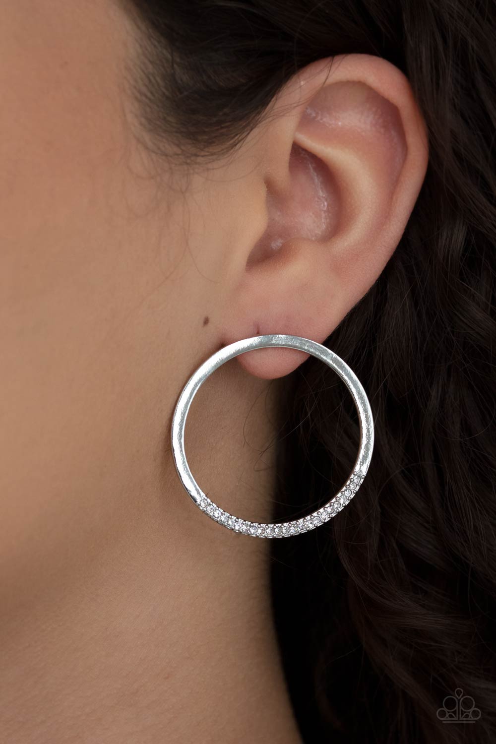 Paparazzi Accessories: Spot On Opulence - White Rhinestone Hoop Earrings - Jewels N Thingz Boutique