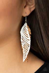 Paparazzi Accessories: WINGING Off The Hook - White Leather Earrings - Jewels N Thingz Boutique