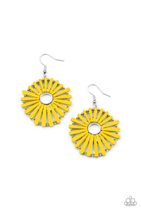 Paparazzi Accessories: SPOKE Too Soon - Yellow Wooden Earrings - Jewels N Thingz Boutique