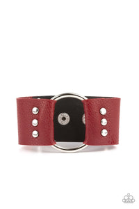 Paparazzi Accessories: Moto Mayhem - Red Leather Bracelet - Jewels N Thingz Boutique