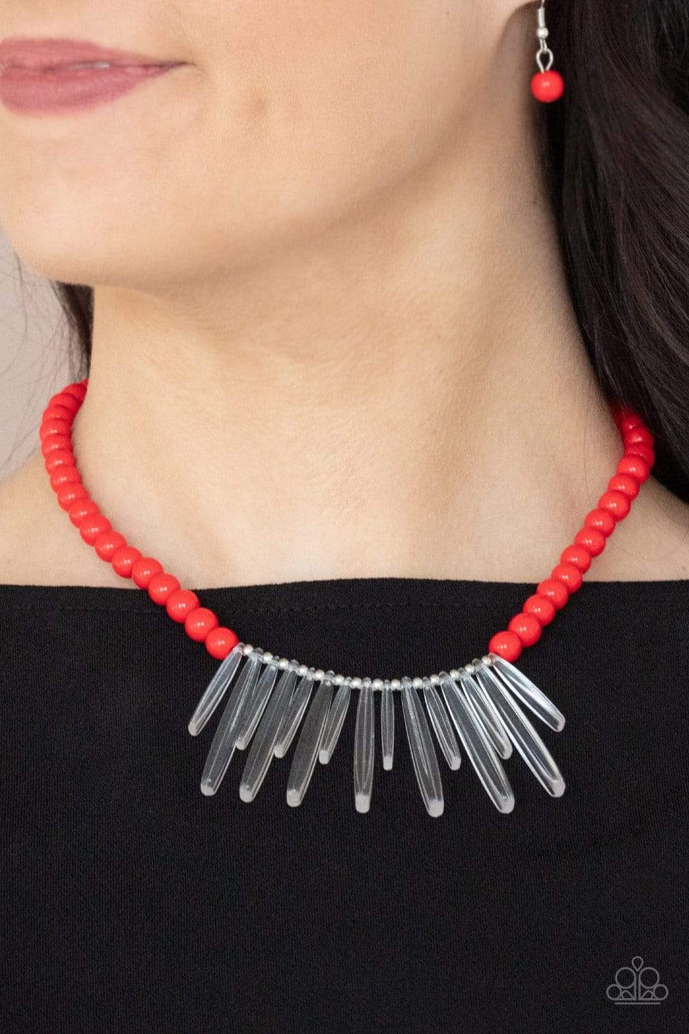 Paparazzi Accessories: Icy Intimidation - Acrylic Red Beads Necklace - Jewels N Thingz Boutique