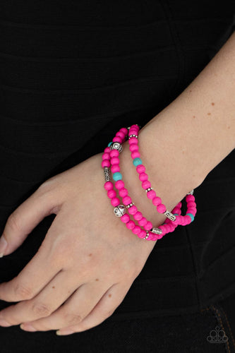 Paparazzi Accessories: Desert Decorum - Pink and Turquoise Beaded Bracelet - Jewels N Thingz Boutique